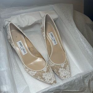 Jimmy Choo Ivory Lace Pointed Toe Heels